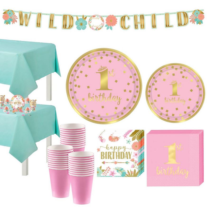 Boho Girl 1st Birthday Party Kit for 32 Guests